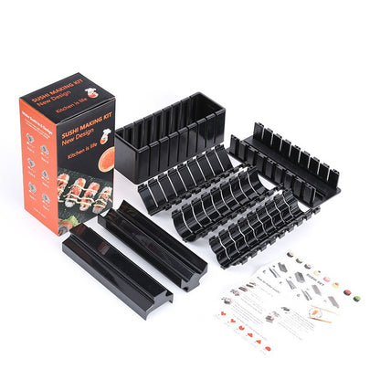 Aparat pentru Sushi, Klevo, Set 7 Accesorii pentru Sushi, Ofera 3 Forme de Design, Rotund, Triunghi, Inimioare, Negru