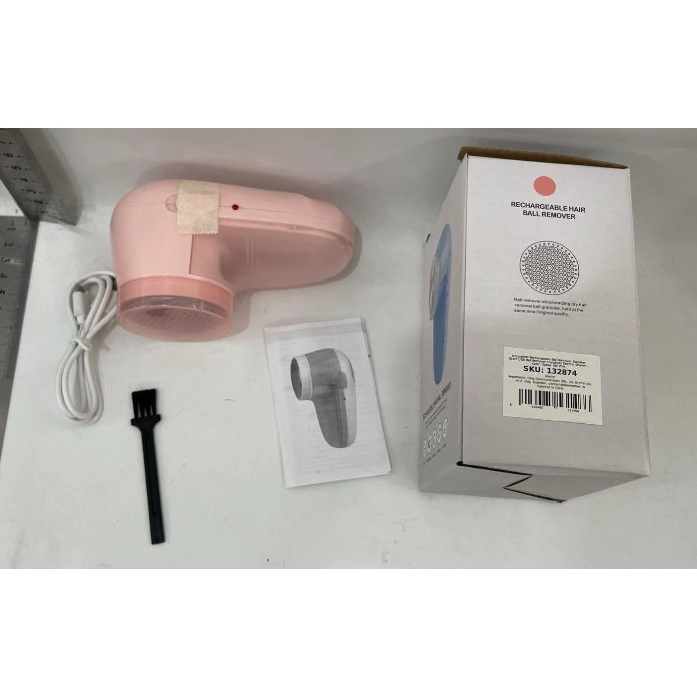 Aparat Scame si Par Haine, Klevo, Electric, USB inclus, Periuta Curatare, pentru Diferite Tesaturi, 13 x 6.8 x 5.8 cm, Roz