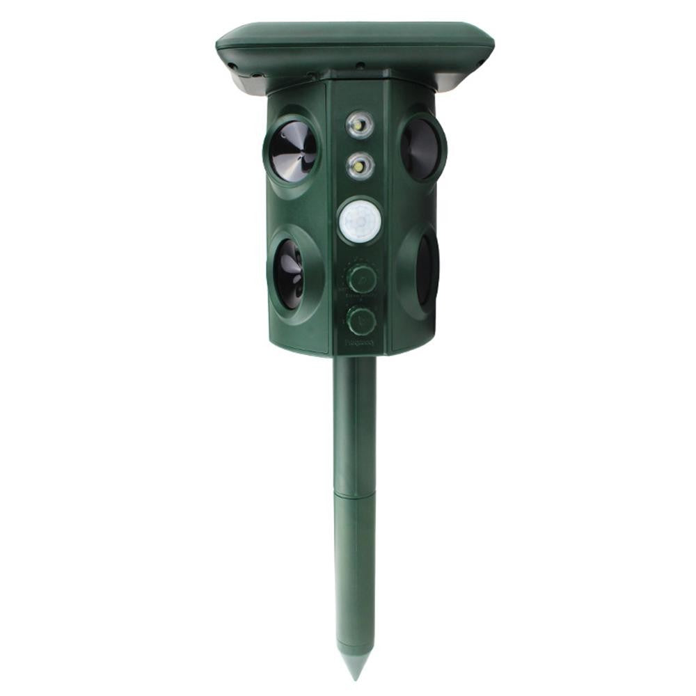 Aparat Solar LED cu Ultrasunete, Klevo, Repelent pentru Animale Mari si Mici, Lumina Rosie si Alba, Anti Rozatoare, Anti Insecte, Frecventa 13.5KHZ-45.5KHZ, Senzor PIR, 15.5 x 15.4 x 26.2 cm, Verde