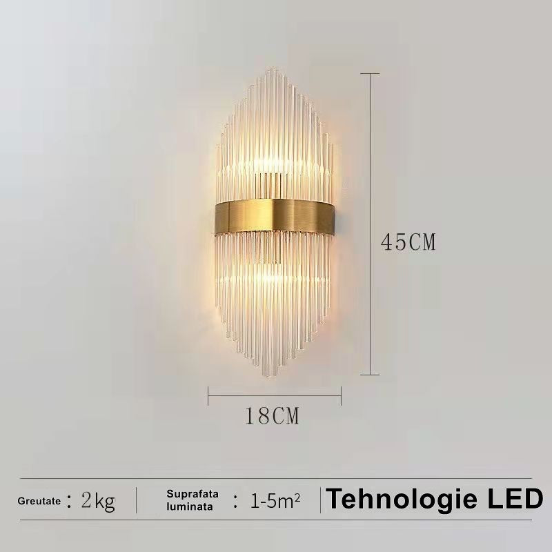 Aplica de Perete, Klevo, pentru Interior, din Otel Inoxidabil si Sticla, LED, Auriu, 45x18 cm