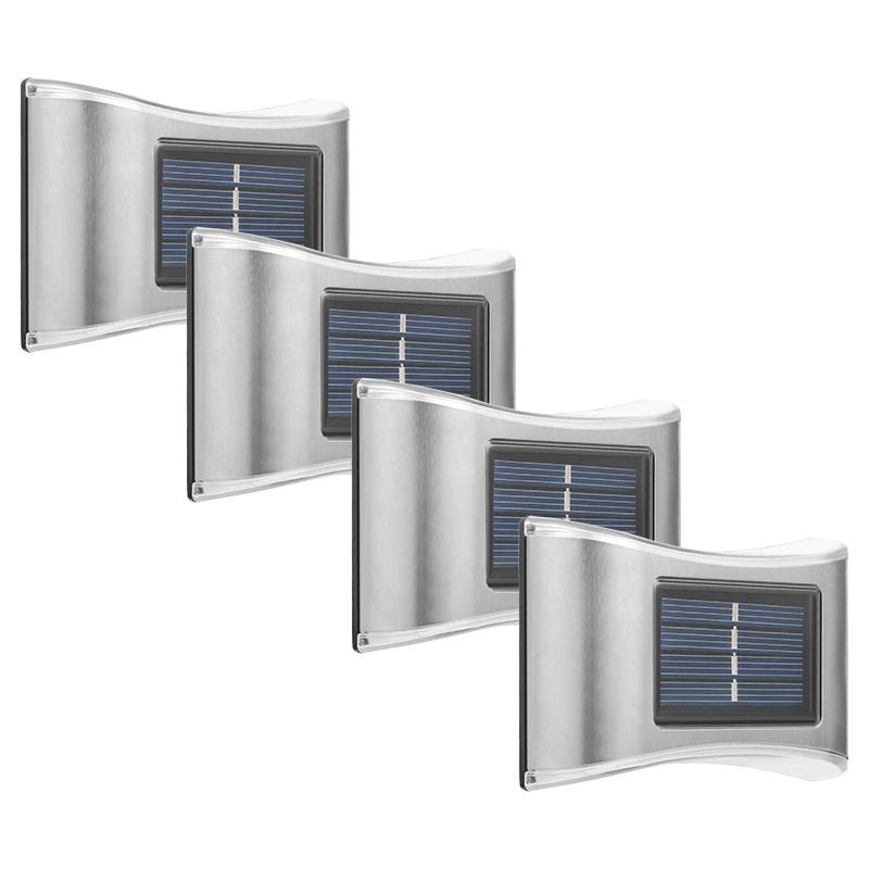 Aplica solara LED pentru Gradina, Klevo, Set 4 Bucati, ABS/Policarbonat, IP65, 6 LED-uri, pentru perete, trepte, borduri, terasa, 1.2V, 600 mah, 10 x 6.5 cm, 2 moduri de prindere, Lumina Alb Calda, Gri