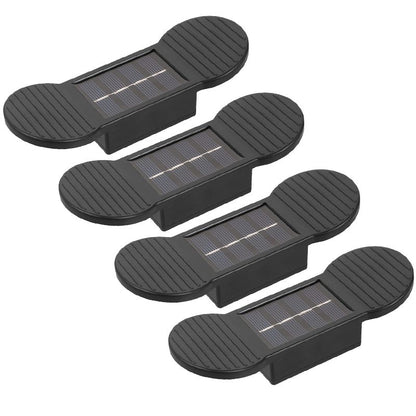 Aplica solara LED, Klevo, Set 4 Bucati, ABS/Policarbonat, rezistenta la apa IP65, 2 LED-uri SMD, pentru perete, scari, 1.2V, 600mah, 16 x 5.9 x 3.3  cm, Lumina Alb calda, Negru