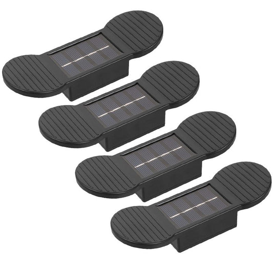 Aplica solara LED, Klevo, Set 4 Bucati, ABS/Policarbonat, rezistenta la apa IP65, 2 LED-uri SMD, pentru perete, scari, 1.2V, 600mah, 16 x 5.9 x 3.3  cm, Lumina Alb calda, Negru