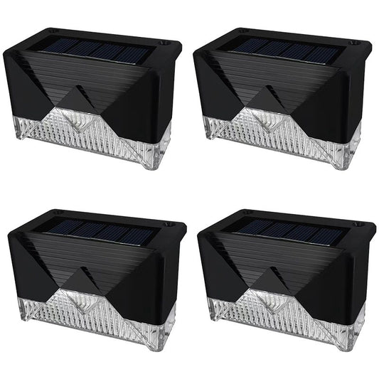Aplica solara LED pentru Gradina, Klevo, Set 4 Bucati, ABS/Policarbonat, rezistenta la apa IP65, pentru trepte, borduri, terasa, 1.2V, 600mah, 7.9 x 5 cm, Lumina Alb calda, Negru