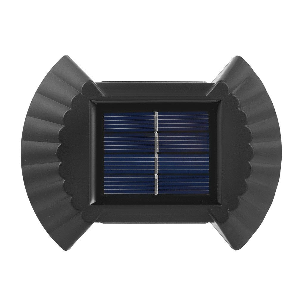 Set 4 Aplice solare LED Bidirectionale pentru perete Klevo, in forma de funda, 8 LED-uri, material ABS si PC, lumina puternica, IP65, 10 x 7.5 cm, baterie 1.2 V, 300 mAh, autonomie 8-10 ore, alb cald