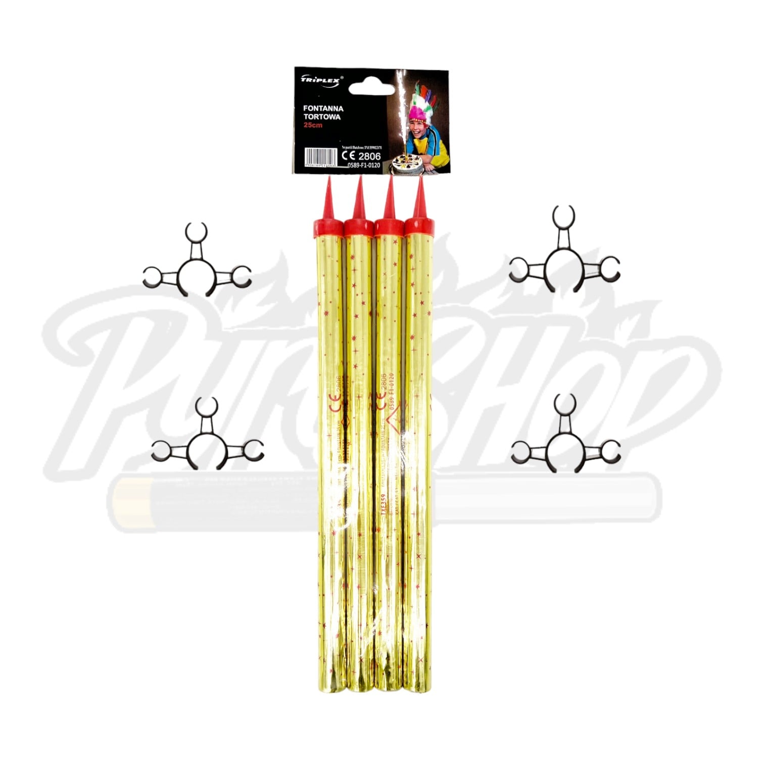 Artificii pentru sticla aurii 25 cm set 8 buc (4 cleme)