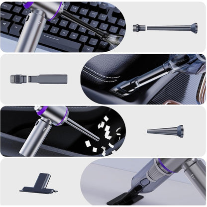 Aspirator Portabil Auto, Klevo, pentru Casa si Masina, 3 Viteze, Incarcator Tip-C cu Incarcare Rapida, Tub Prelungitor, 2000mAh, 7 Capete de Aspirare si Suflare, 21x20x6.5 cm, Argintiu Mov