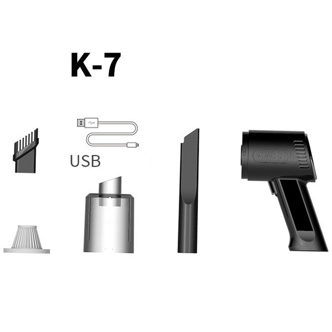 Aspirator Portabil Fara Fir, Klevo, Tip Pistol K7, Pentru Casa si Masina, Incarcare USB, Autonomie 30 Min, 36 x 17 cm, Negru