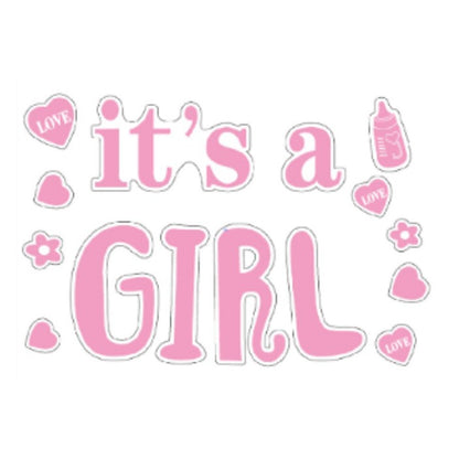 Sticker Autocolant, Klevo, Tematica Gender Reveal, Model Scris It's a Girl, 19.5x27.5 cm, Roz