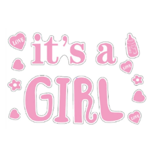 Sticker Autocolant, Klevo, Tematica Gender Reveal, Model Scris It's a Girl, 19.5x27.5 cm, Roz