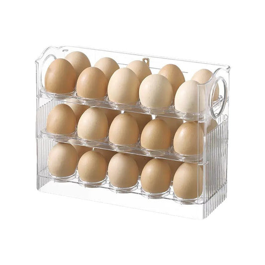 Suport Organizator pentru Oua, Klevo, Capacitate 30 Oua, Pentru Usa Frigiderului, 3 Straturi, din Plastic, Transparent