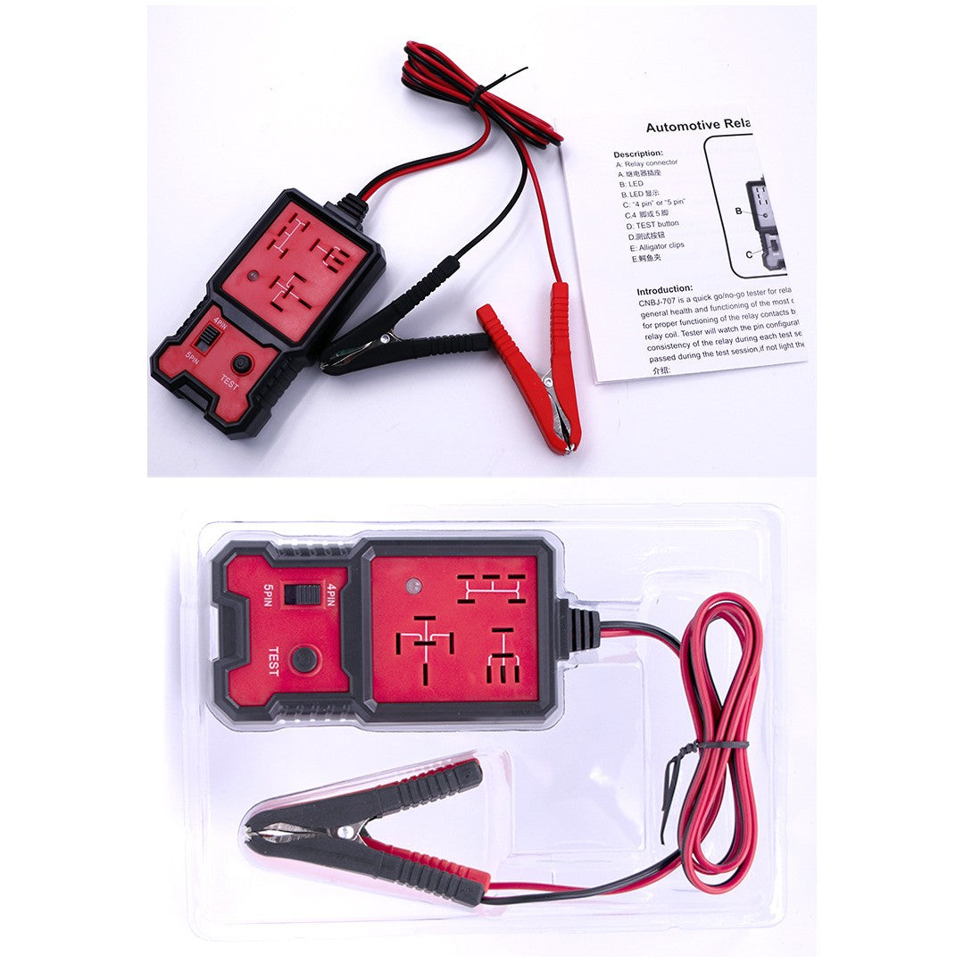 Tester Relee Auto, Klevo, Slot Card 12-24 V, Pentru Relee 4 si 5 Pini, Cu Indicator LED, Cablu 89 cm, 11x5.7 cm, Negru