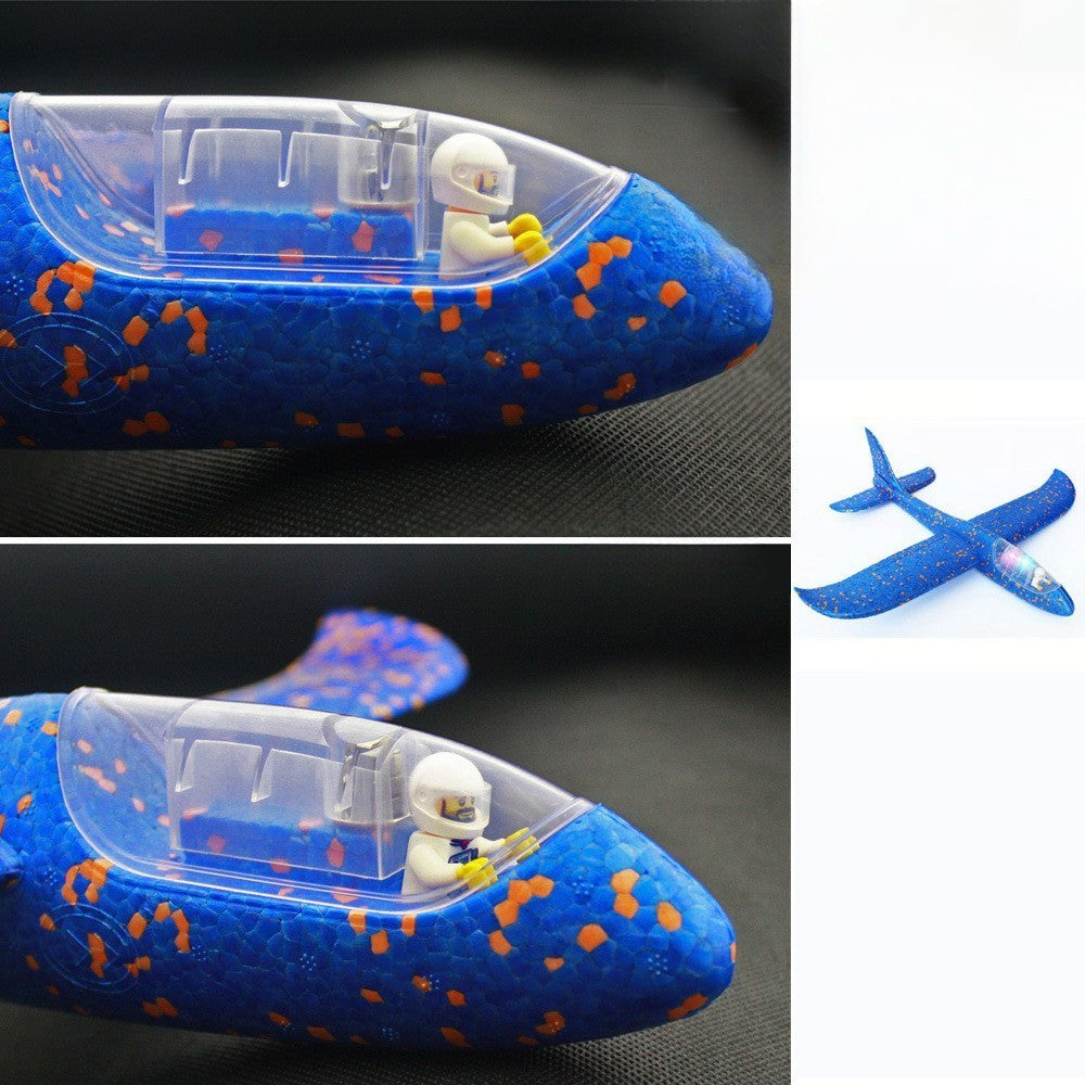 Avion Planor cu Pilot, Klevo, Din Polistiren, Cu Lumini in Cabina Pilotului, Lungime 47 cm, Albastru