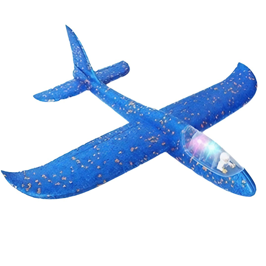 Avion Planor cu Pilot, Klevo, Din Polistiren, Cu Lumini in Cabina Pilotului, Lungime 47 cm, Albastru