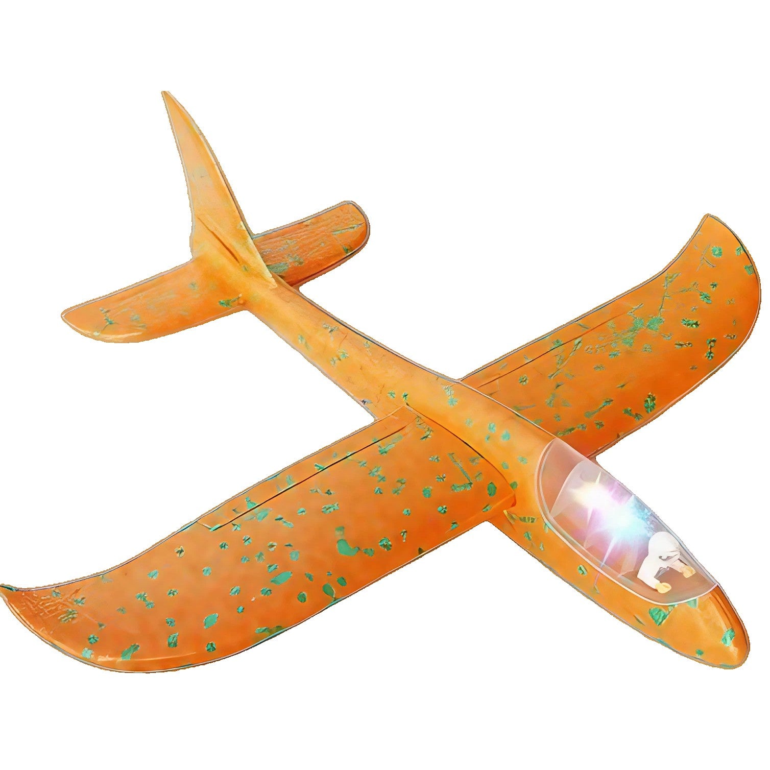 Avion Planor cu Pilot, Klevo, Din Polistiren, Cu Lumini in Cabina Pilotului, Lungime 47 cm, Portocaliu