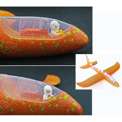 Avion Planor cu Pilot, Klevo, Din Polistiren, Cu Lumini pe Toata Lungimea, 47 cm, Portocaliu