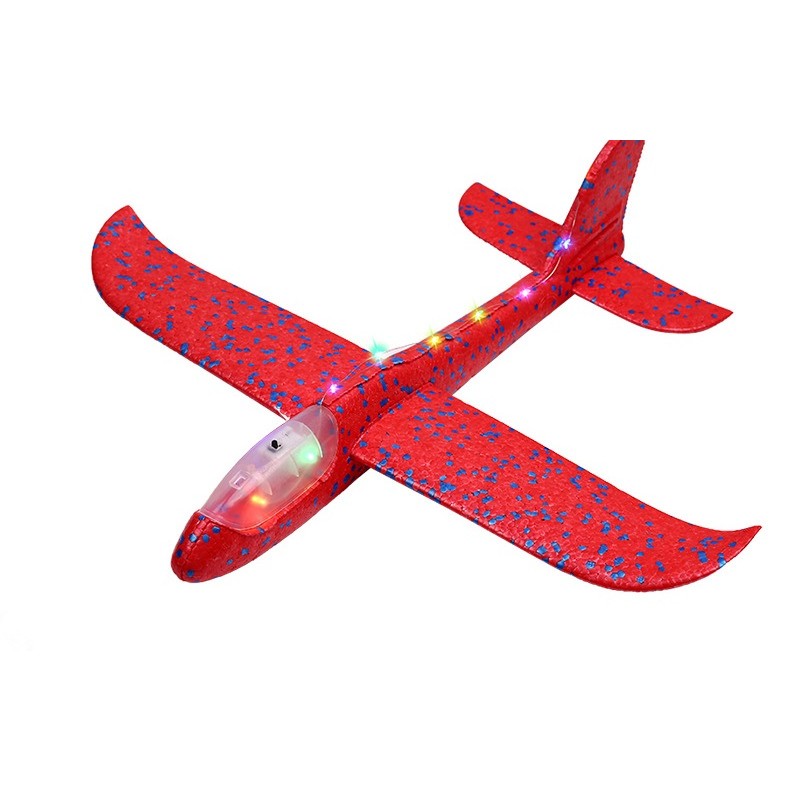 Avion planor din polistiren in punga , lungime 47 cm, cu lumini pe toata lungimea, Rosu , Klevo