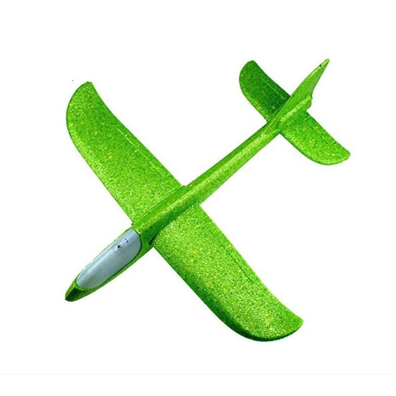 Avion planor din polistiren in punga , lungime 47 cm , Verde, cu lumini pe cap, Klevo