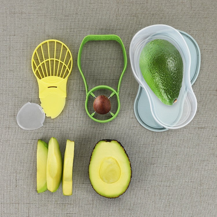 Recipient de Depozitare Avocado 5in1, Klevo, Etans, pentru Frigider, din Plastic, Dispozitiv de Taiat, Curatat, Feliat, 15x4.5x7 cm, Gri