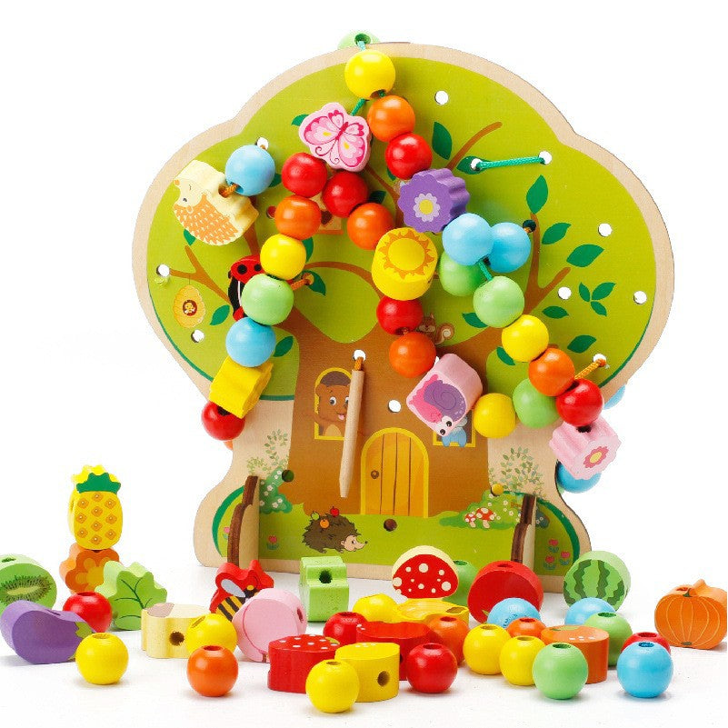 Jucarie Educativa Montessori 2 in 1 din Lemn, Klevo, Model Pomul cu Fructe, 102 piese, Dezvoltare Motricitate Fina, Copii 3+ ani, 21.5 x 21.4 x 5 cm, Multicolor