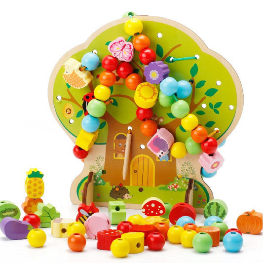 Jucarie Educativa Montessori 2 in 1 din Lemn, Klevo, Model Pomul cu Fructe, 102 piese, Dezvoltare Motricitate Fina, Copii 3+ ani, 21.5 x 21.4 x 5 cm, Multicolor