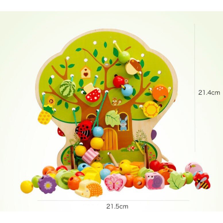 Jucarie Educativa Montessori 2 in 1 din Lemn, Klevo, Model Pomul cu Fructe, 102 piese, Dezvoltare Motricitate Fina, Copii 3+ ani, 21.5 x 21.4 x 5 cm, Multicolor