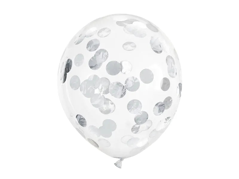 Baloane confetti - cercuri, 30cm, argintii