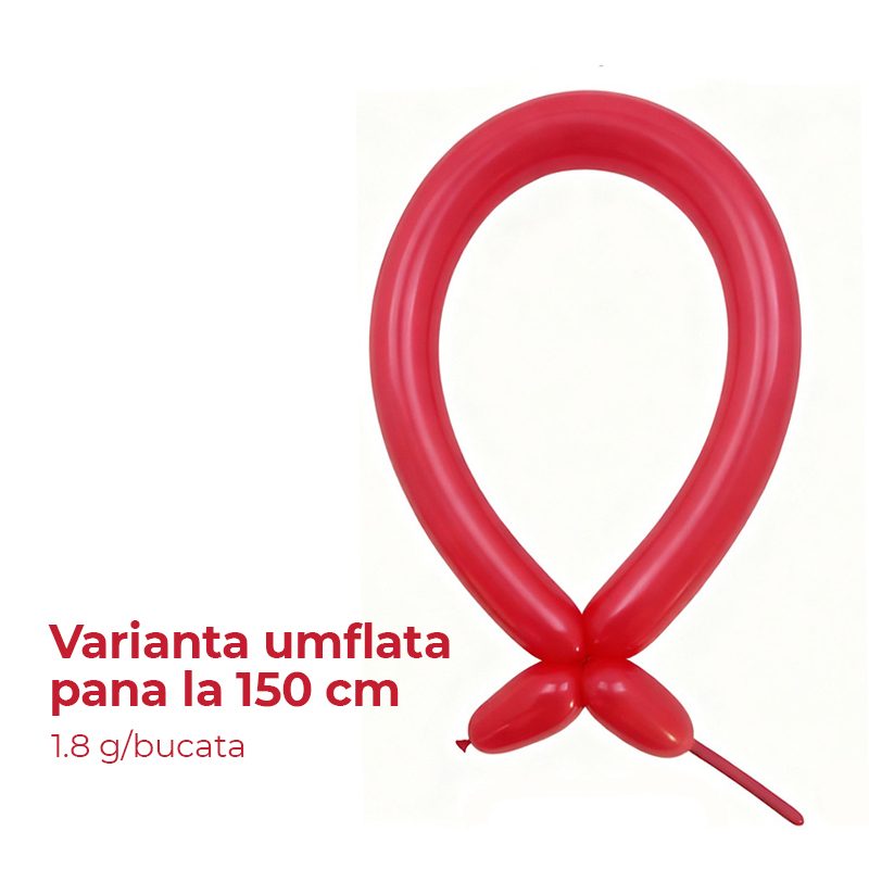 Baloane de Modelaj, Klevo, Set 50 bucati, Model Standard, din Latex, 30 x 1.5 cm, 1.8 g per unitate, pana la 150 cm, Rosu