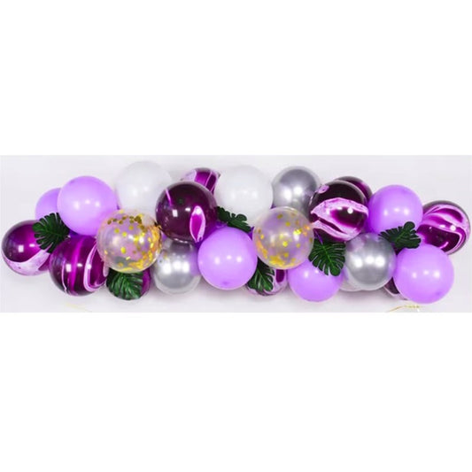 Baloane decorative din Latex si Banner Happy Birthday, Klevo, Model Aniversare, Set 37 de Piese, Mov, Argintiu, Alb