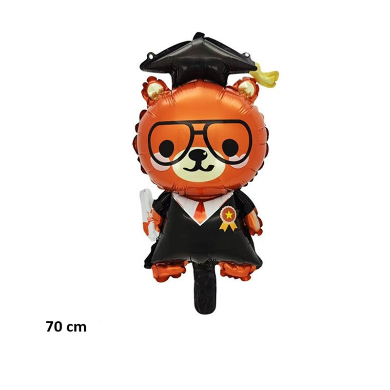 Balon din Folie Metalizata, Klevo, Figurine, Model Ursulet Absolvent, 70 cm, Ambalaj Individual, Pai Inclus, Umflare cu Aer sau Heliu, Maro Negru
