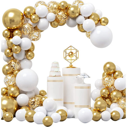 Baloane pentru Arcada decorativa, Klevo, Set 127 baloane din Latex, Model Petrecere pentru Arcada, Baloane Party, 12 cm, 25 cm, 30 cm, Alb Gold