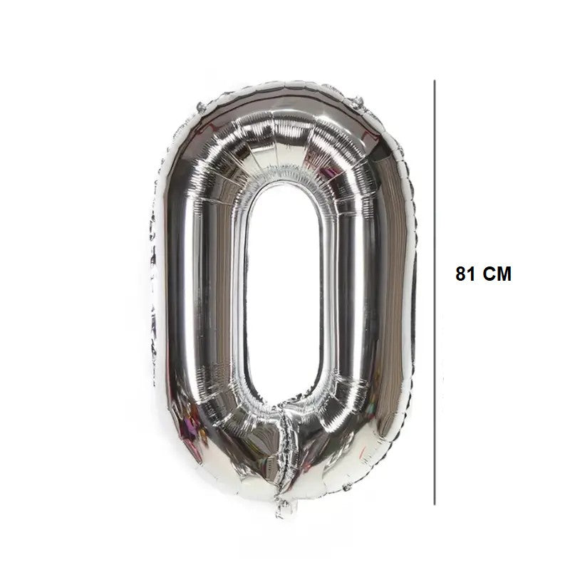 Balon din Folie Klevo, Cifra 0, 81 cm, Pentru Aer sau Heliu, Bulk, Argintiu