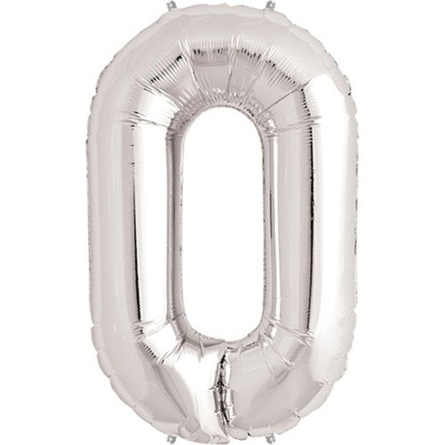 Balon din Folie Klevo, Cifra 0, 81 cm, Pentru Aer sau Heliu, Bulk, Argintiu