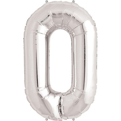Balon din Folie Klevo, Cifra 0, 81 cm, Pentru Aer sau Heliu, Bulk, Argintiu
