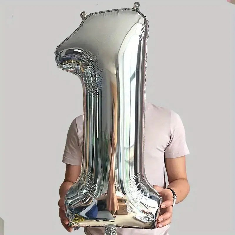Balon din Folie Klevo, Cifra 1, 81 cm, Pentru Aer sau Heliu, Argintiu