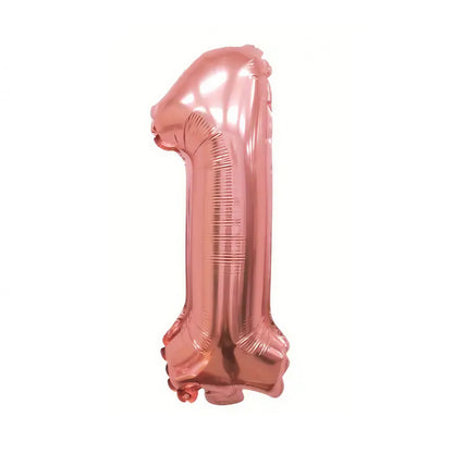 Balon din Folie Klevo, Cifra 1, 81 cm, Pentru Aer sau Heliu, Roz Auriu