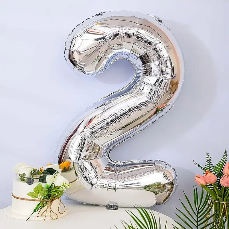 Balon din Folie Klevo, Cifra 2, 81 cm, Pentru Aer sau Heliu, Bulk, Argintiu