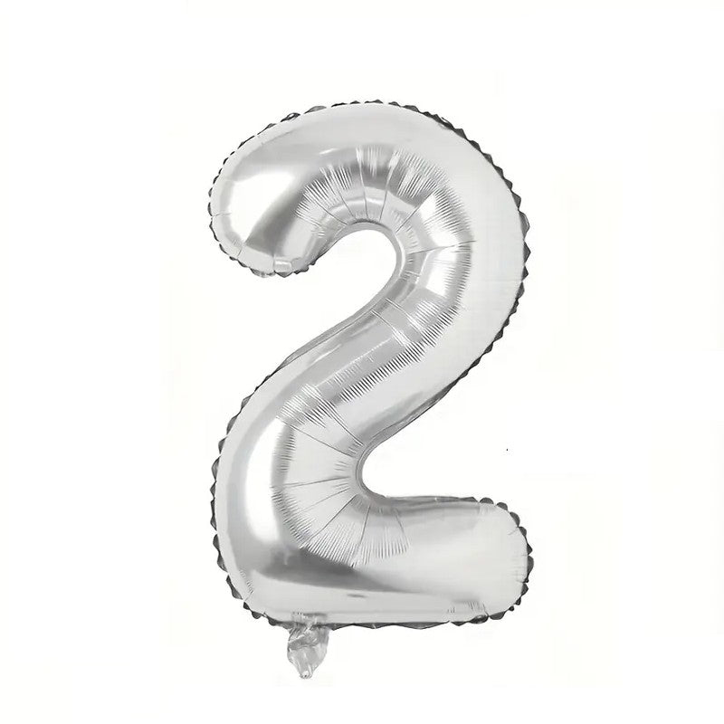 Balon din Folie Klevo, Cifra 2, 81 cm, Pentru Aer sau Heliu, Bulk, Argintiu