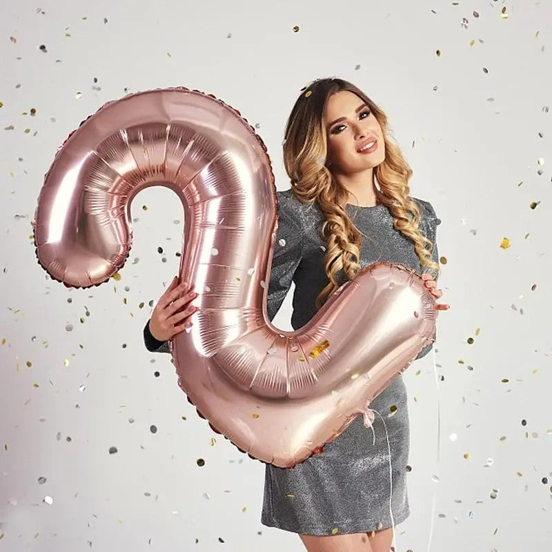 Balon din Folie Klevo, Cifra 2, 81 cm, Pentru Aer sau Heliu, Bulk, Roz Auriu