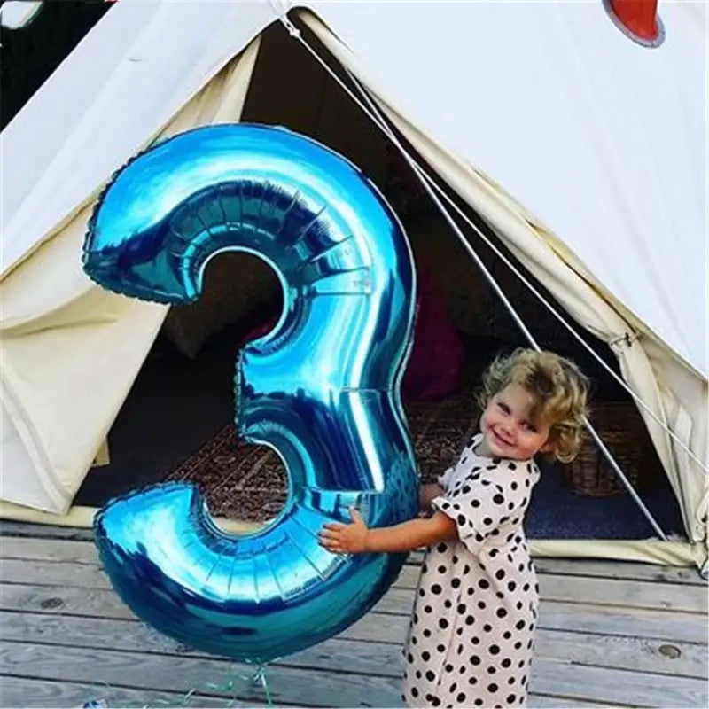 Balon din Folie Klevo, Cifra 3, 81 cm, Pentru Aer sau Heliu, Albastru