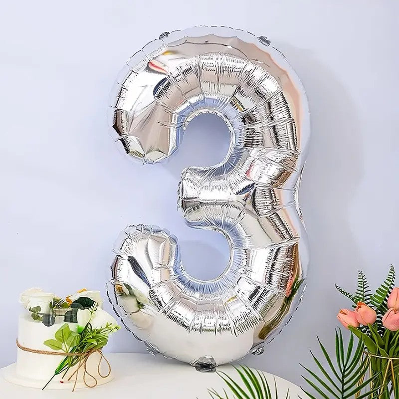 Balon din Folie Klevo, Cifra 3, 81 cm, Pentru Aer sau Heliu, Bulk, Argintiu
