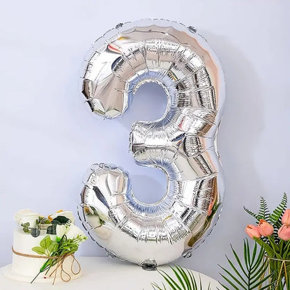 Balon din Folie Klevo, Cifra 3, 81 cm, Pentru Aer sau Heliu, Bulk, Argintiu