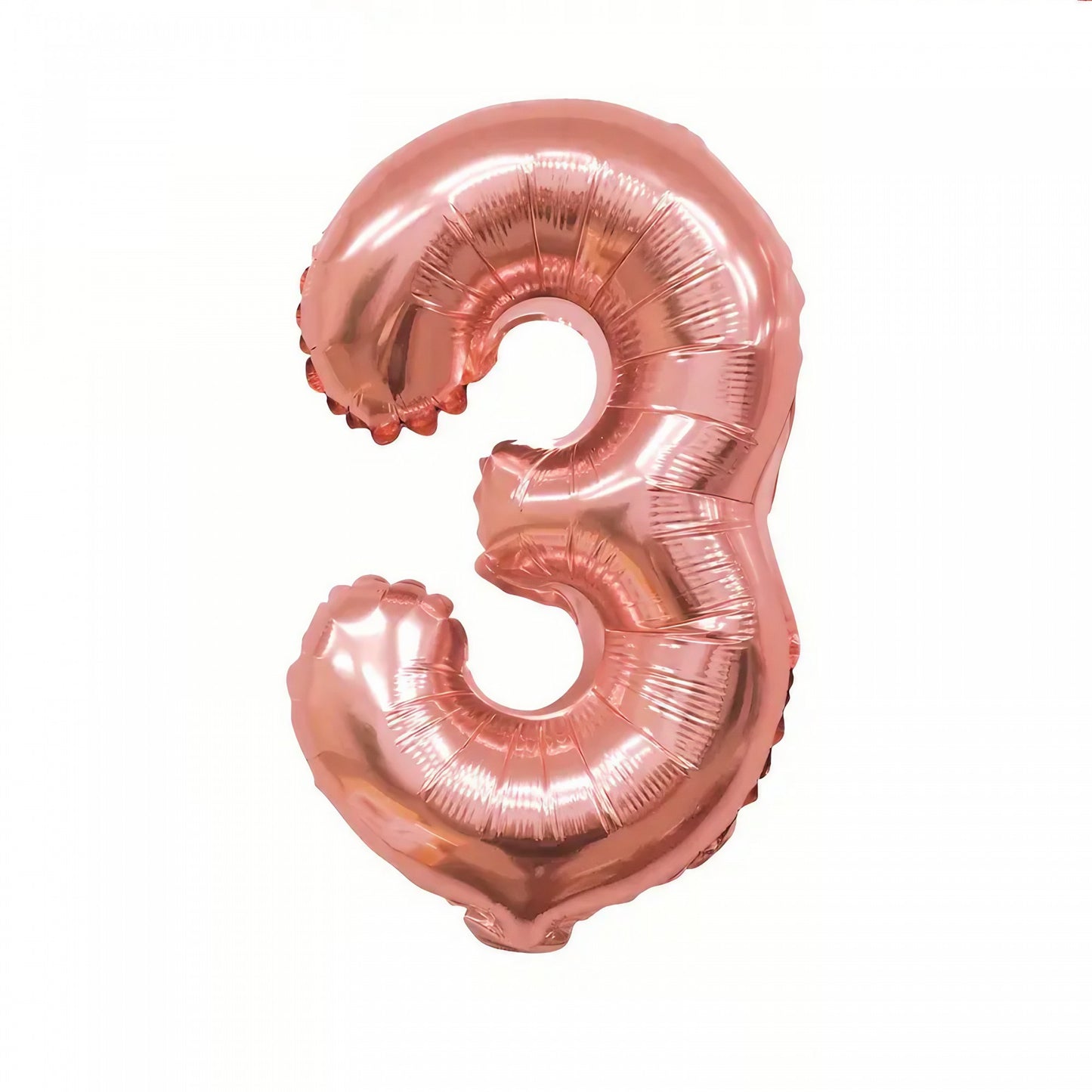 Balon din Folie Klevo, Cifra 3, 81 cm, Pentru Aer sau Heliu, Bulk, Roz Auriu