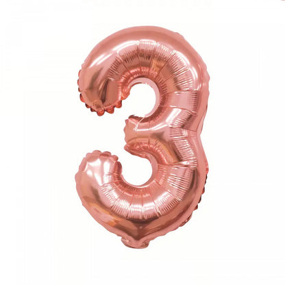 Balon din Folie Klevo, Cifra 3, 81 cm, Pentru Aer sau Heliu, Bulk, Roz Auriu