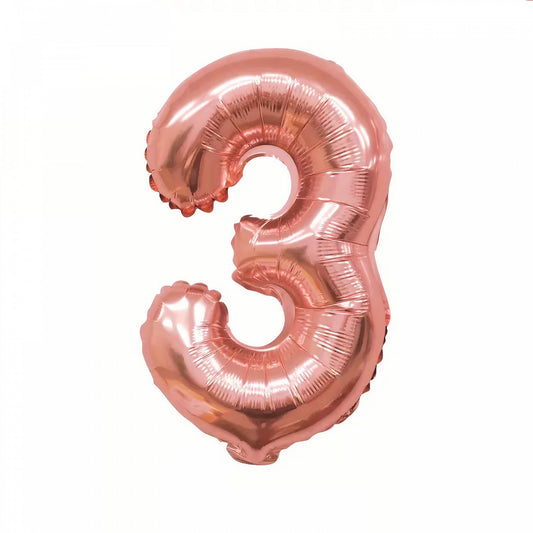 Balon din Folie Klevo, Cifra 3, 81 cm, Pentru Aer sau Heliu, Bulk, Roz Auriu