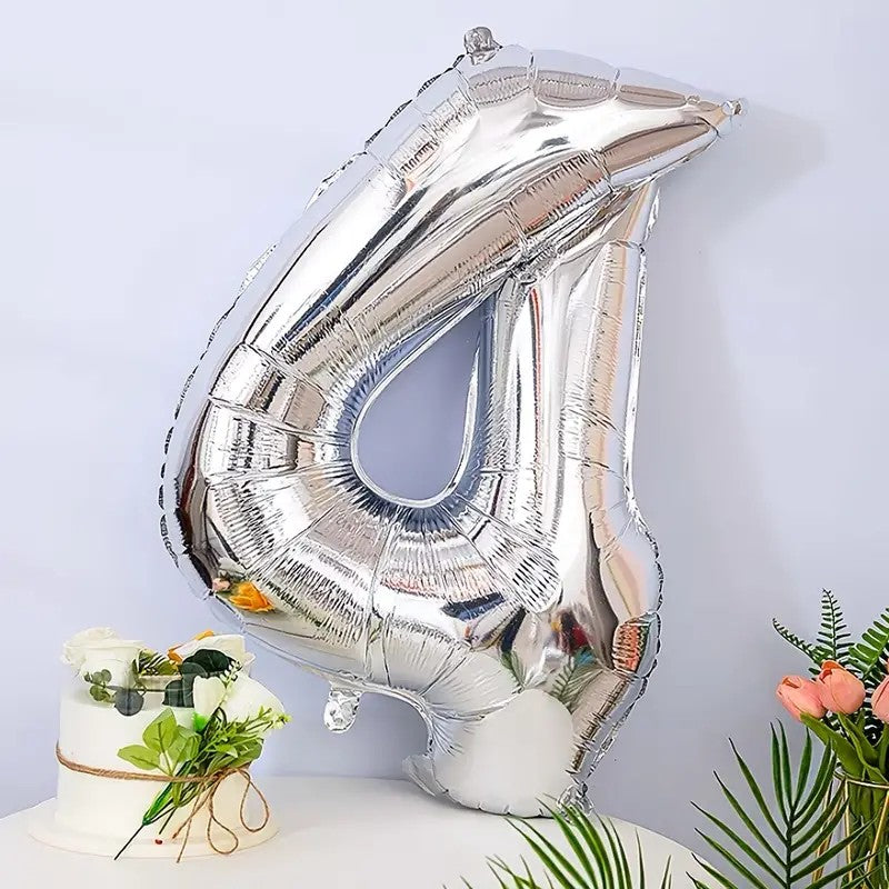 Balon din Folie Klevo, Cifra 4, 81 cm, Pentru Aer sau Heliu, Bulk, Argintiu