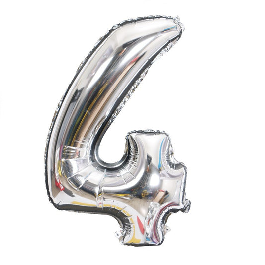 Balon din Folie Klevo, Cifra 4, 81 cm, Pentru Aer sau Heliu, Bulk, Argintiu