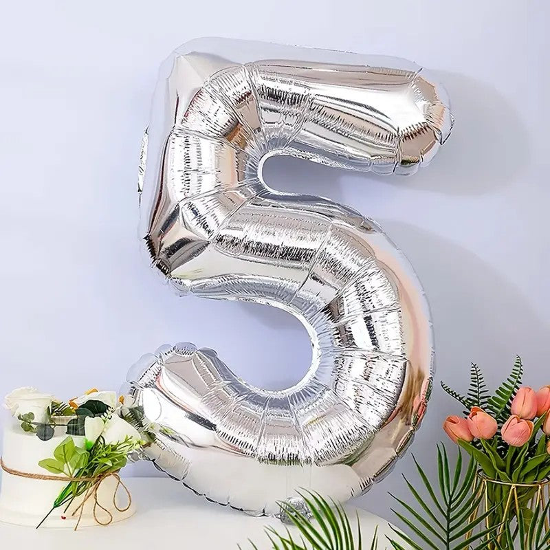 Balon din Folie Klevo, Cifra 5, 81 cm, Pentru Aer sau Heliu, Bulk, Argintiu