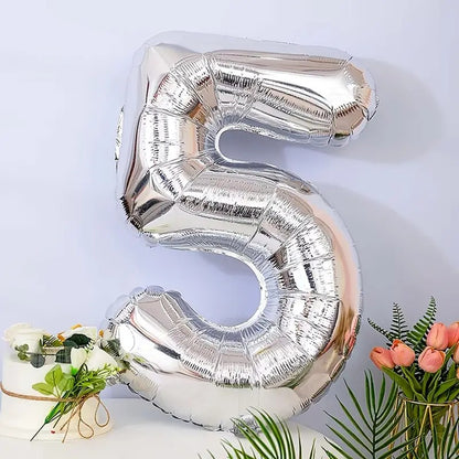 Balon din Folie Klevo, Cifra 5, 81 cm, Pentru Aer sau Heliu, Bulk, Argintiu