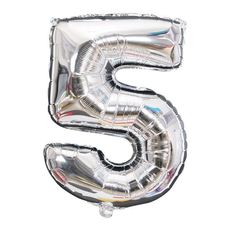 Balon din Folie Klevo, Cifra 5, 81 cm, Pentru Aer sau Heliu, Bulk, Argintiu